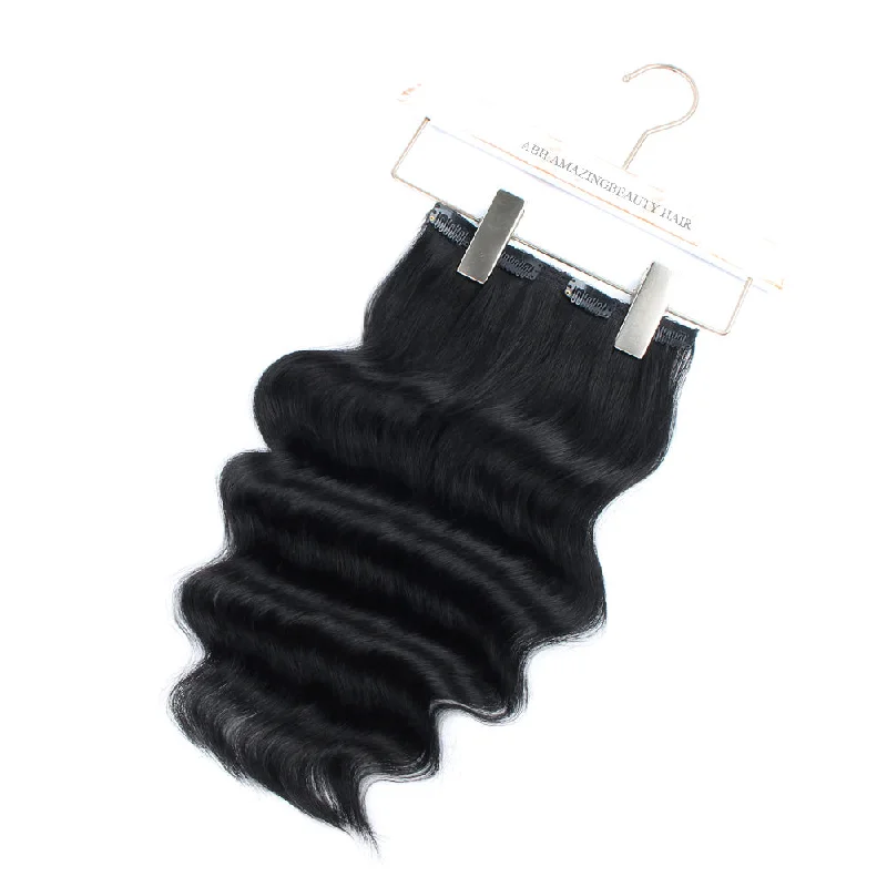 120G Jet Black 1# Clip in Hair Extensions 16 Inch