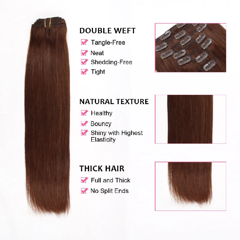 120G Medium Reddish Brown #4 Clip in Hair Extensions