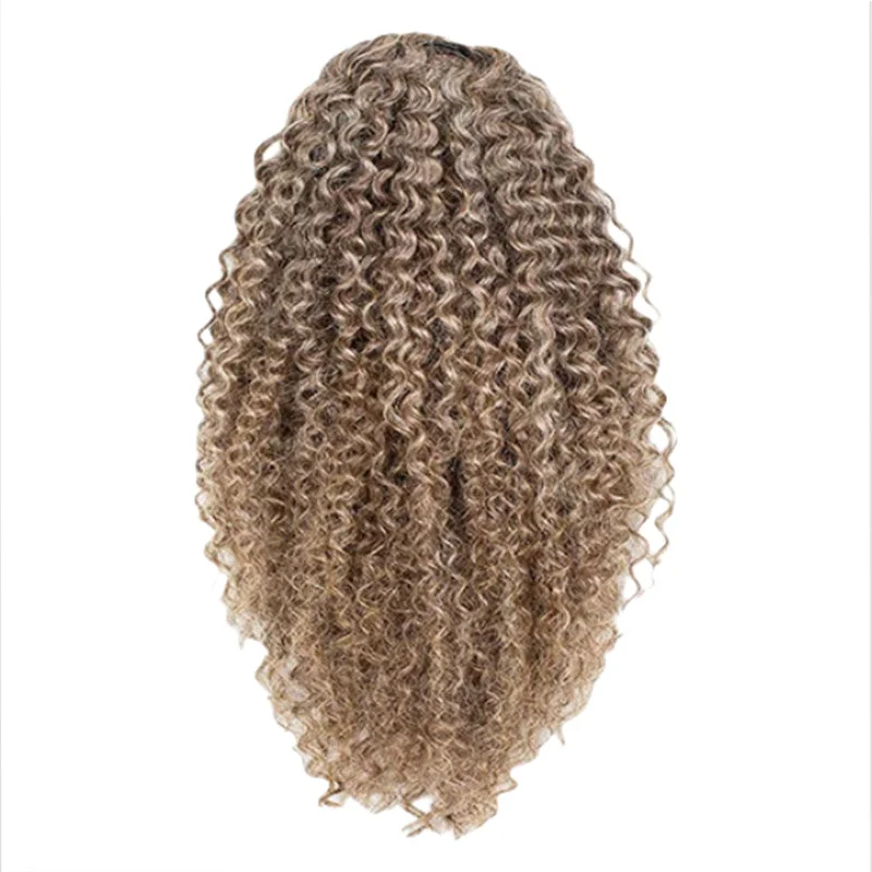 Brownish Grey Curly Hair Drawstring Ponytail Hair Human Hair Extensions