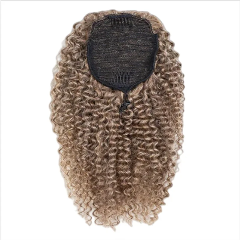 Brownish Grey Curly Hair Drawstring Ponytail Hair Human Hair Extensions