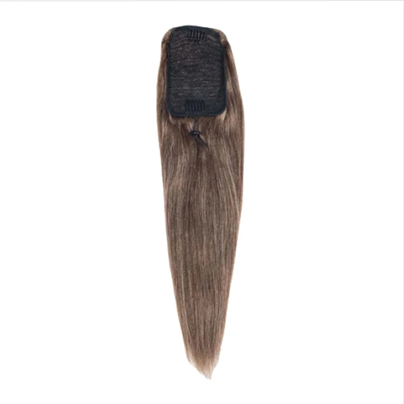 Brownish Grey Straight Hair Drawstring Ponytail Hair Human Hair Extensions