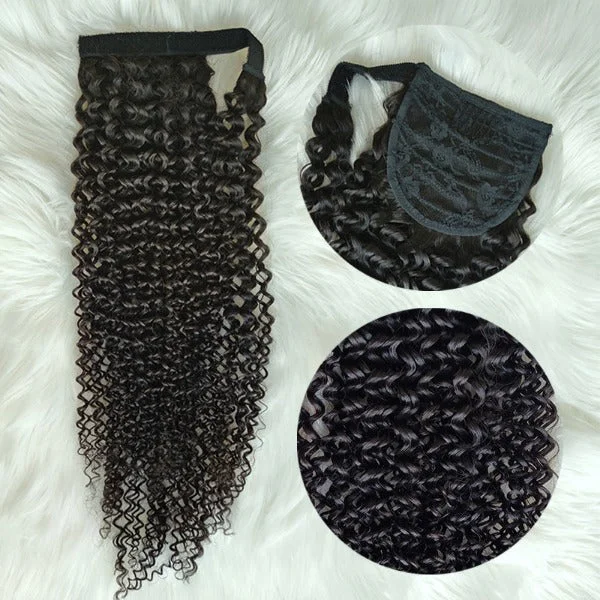 Kinky Curly Ponytail With Clip In 100% Human Hair Wrap-around Magic Velcro Ponytail Extension Quality Hair