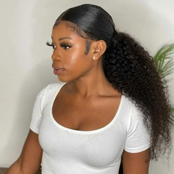 Kinky Curly Ponytail With Clip In 100% Human Hair Wrap-around Magic Velcro Ponytail Extension Quality Hair