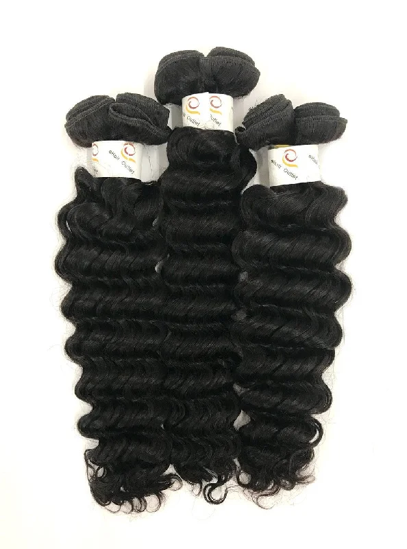 7A Thailand 3 Bundle Set Deep Wave w/ 13""X4"" Lace Frontal