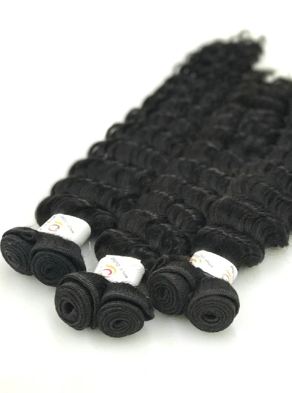 7A Thailand 3 Bundle Set Deep Wave w/ 13""X4"" Lace Frontal