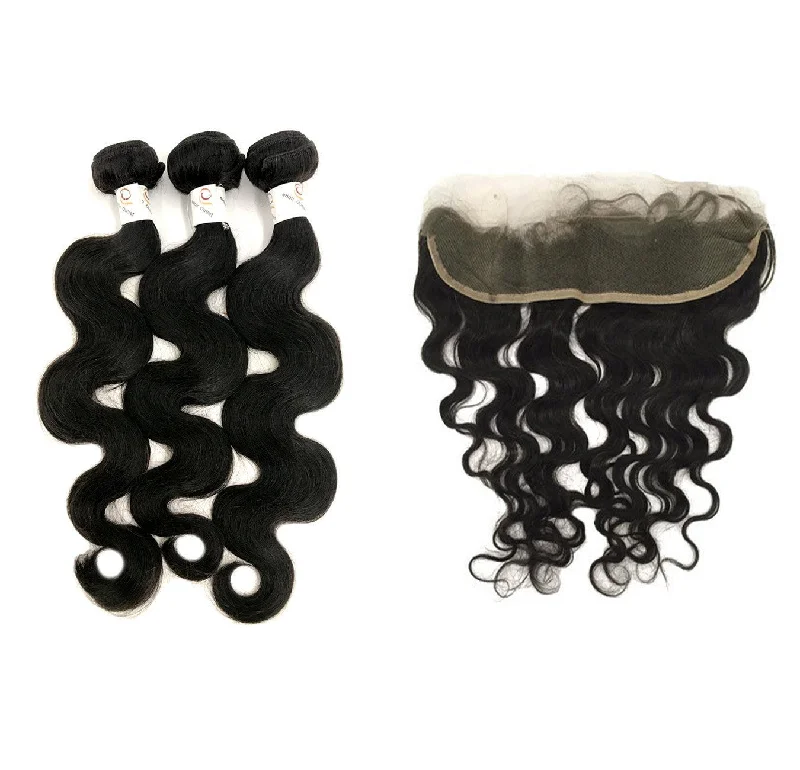 8A Malaysian 3 Bundle Set Body Wave w/ 13""x4"" Lace Frontal