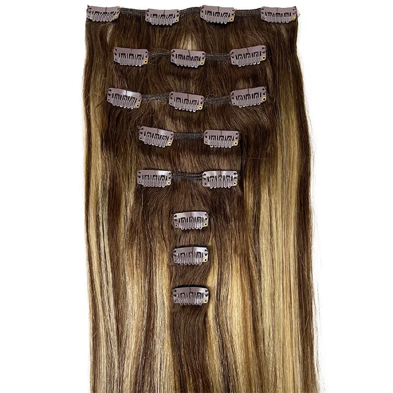 8A Straight Clip-In Human Hair Extension Color T#4-P#4/27