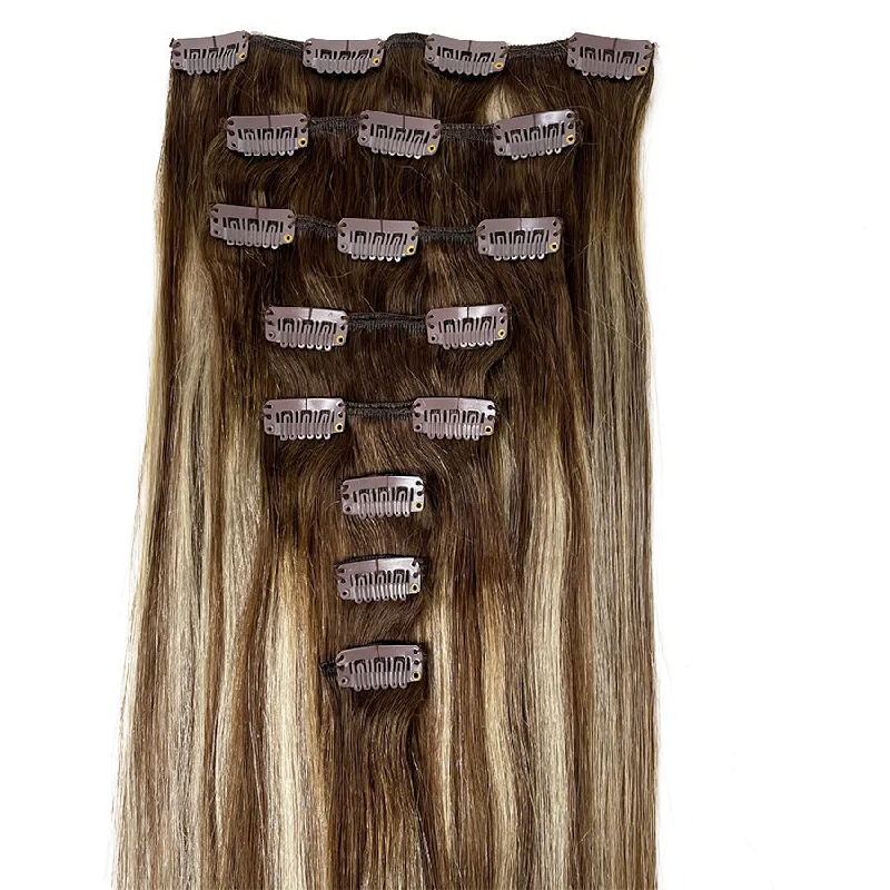 8A Straight Clip-In Human Hair Extension Color T#4-P#4/613