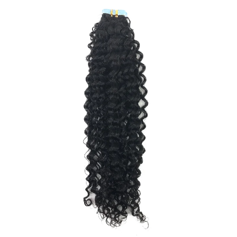 10A Jerry Curl Tape-In Human Hair Extension Natural