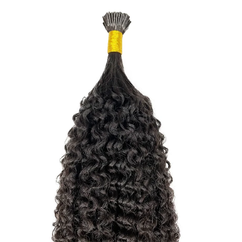 10A I-Tip Jerry Curl Human Hair Extension Natural