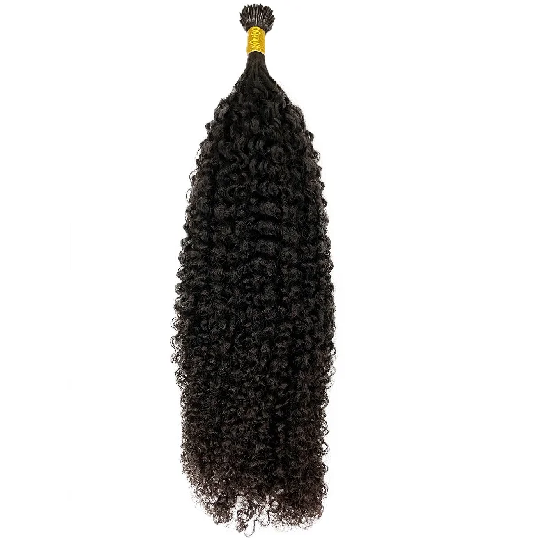 10A I-Tip Jerry Curl Human Hair Extension Natural