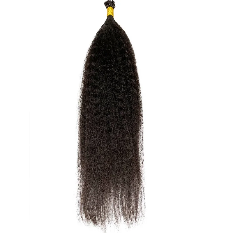 10A Malaysian I-Tip Kinky Straight Human Hair Extension Natural