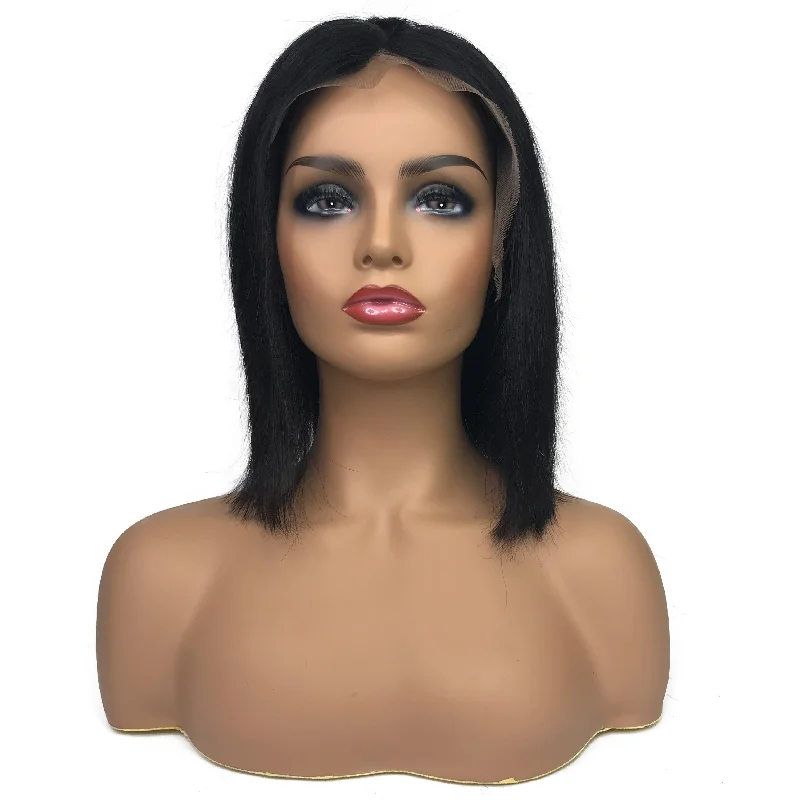 Remy Straight 13""X 4""Lace Frontal Bob Wig  Natural