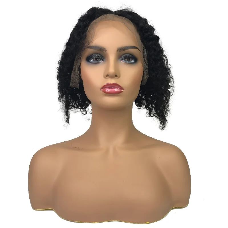 Remy Jerry Curl 13""X 4""Lace Frontal Bob Wig  Natural