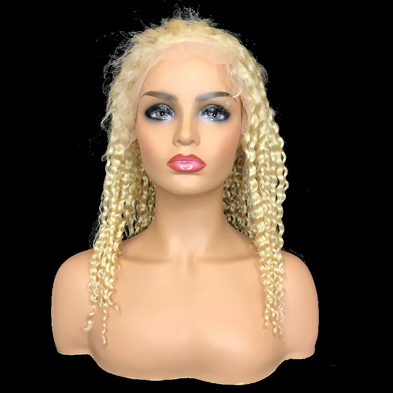 Remy Jerry Curl  13""X 4""Lace Frontal Bob Wig  Blonde #613