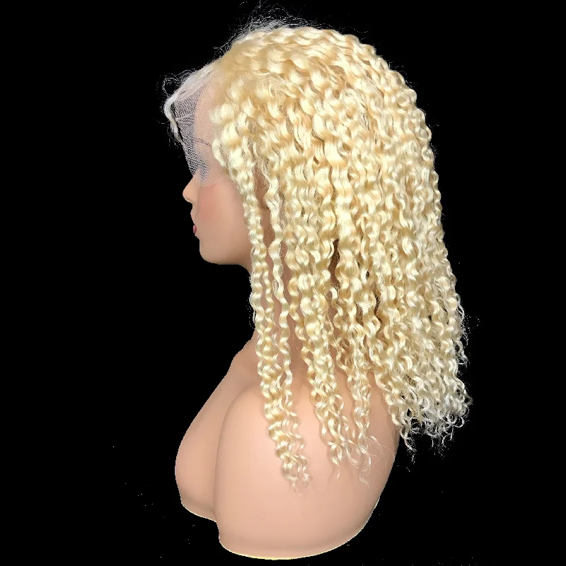 Remy Jerry Curl  13""X 4""Lace Frontal Bob Wig  Blonde #613