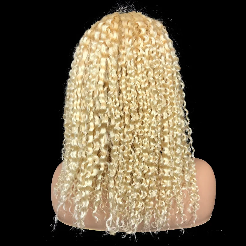 Remy Jerry Curl  13""X 4""Lace Frontal Bob Wig  Blonde #613