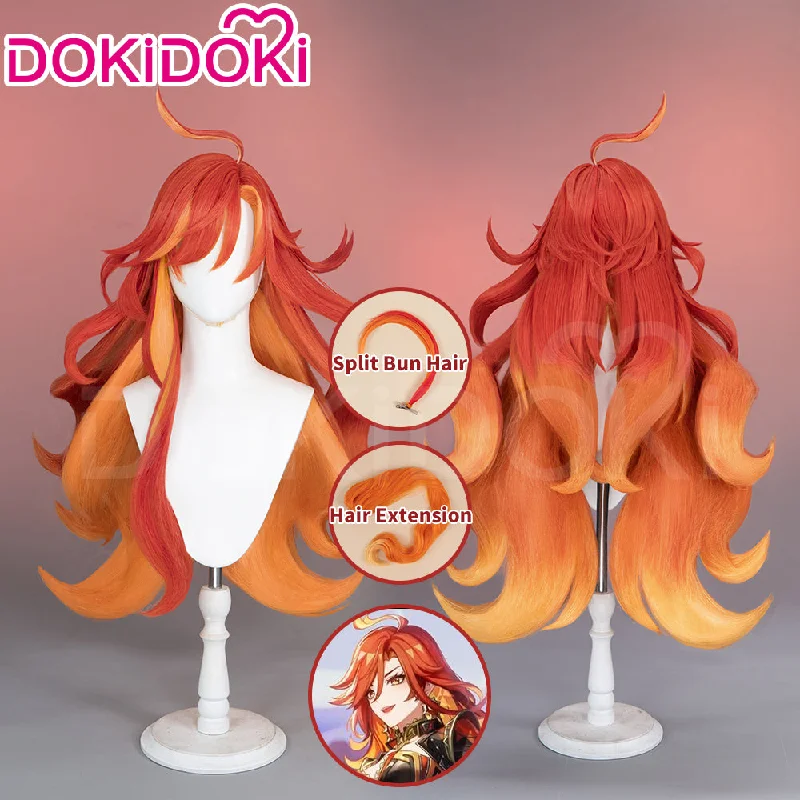 DokiDoki Game Genshin Impact Cosplay Pyro Archon Mavuika Wig Natlan Long Curly Orange