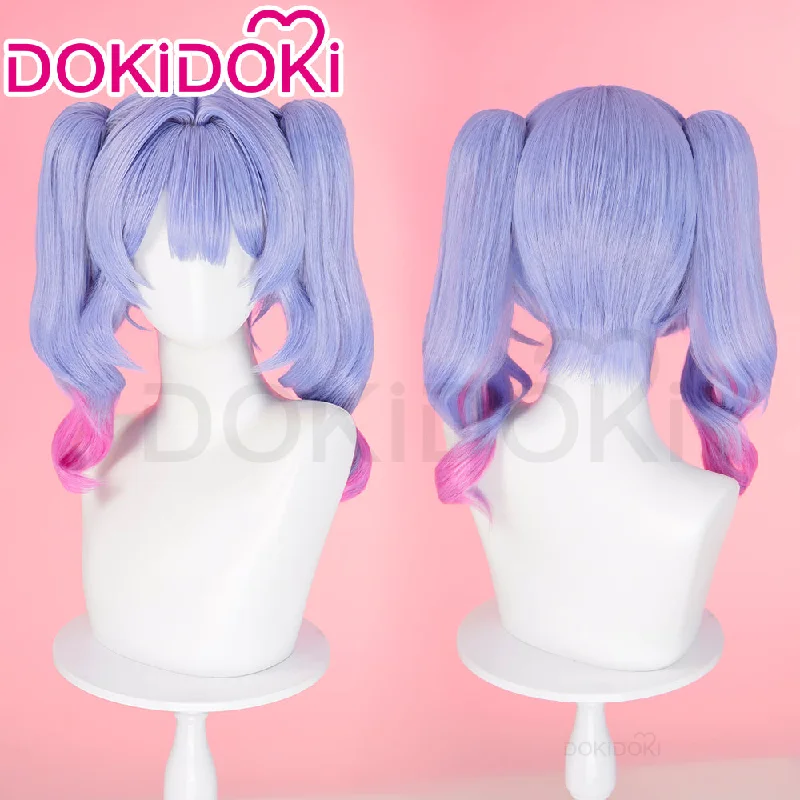 DokiDoki VSINGER Rabbit Hole Cosplay Long Curly Dark Blue Pink Ponytail Wig Cute