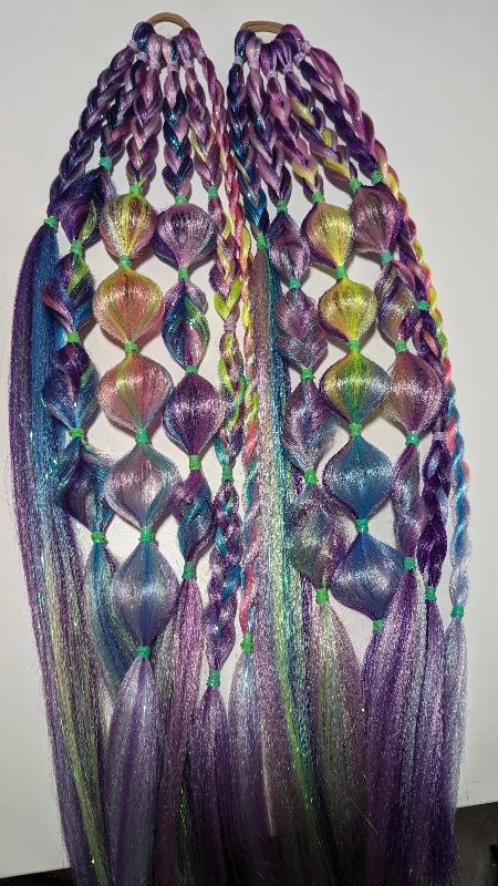 Festival Hair - Tie In Bubble Braid - set of 2 -  Unicorn 1.4