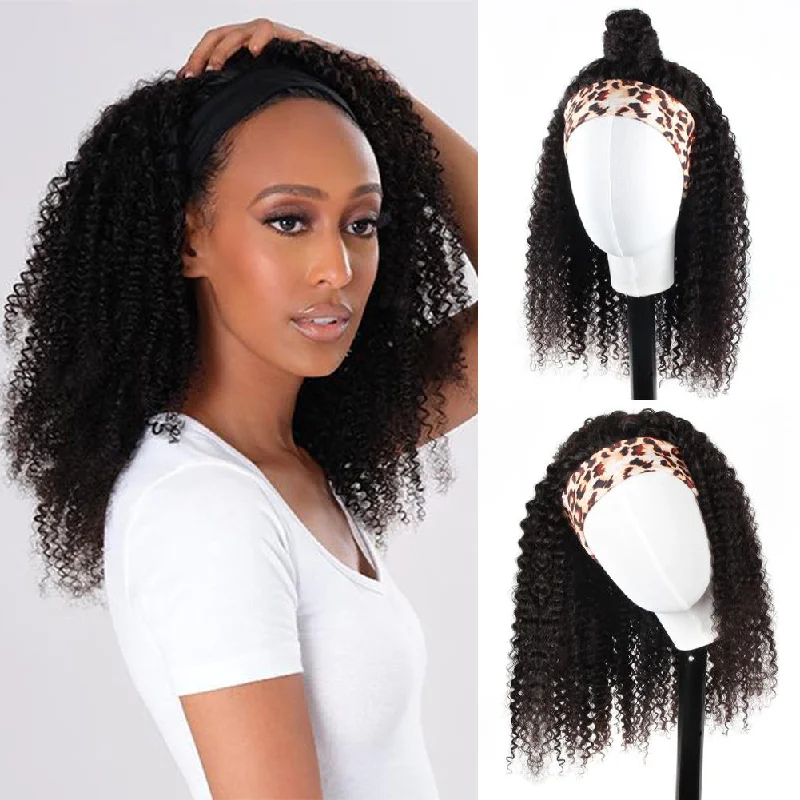 Headband Wigs Kinky Curly Human Hair Glueless Wigs