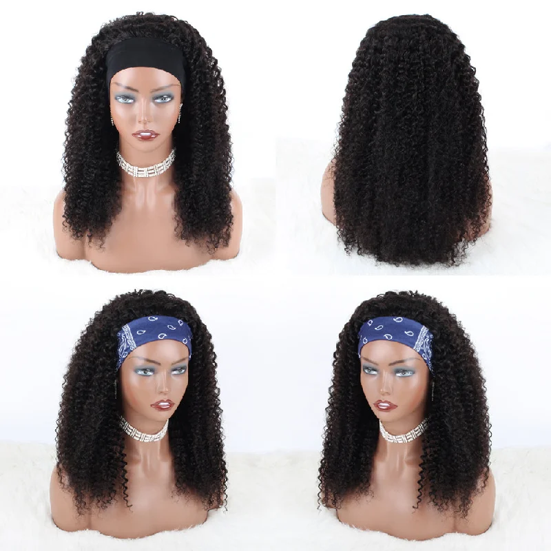 Headband Wigs Kinky Curly Human Hair Glueless Wigs