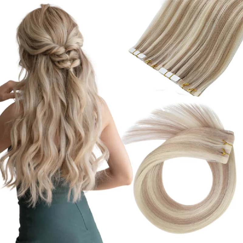 Invisible Seamless Virgin Human Injection Tape in Hair Extensions Blonde Highlights #18/613