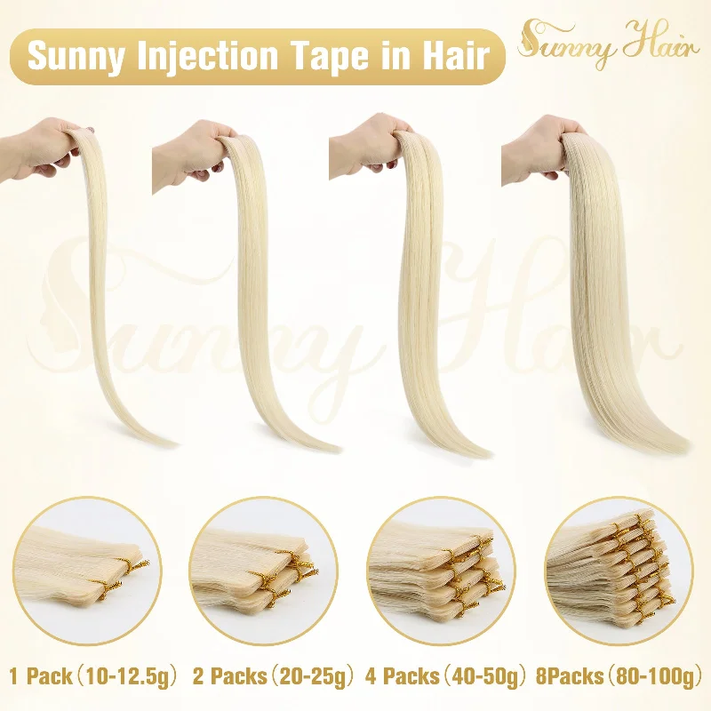 Invisible Seamless Virgin Human Injection Tape in Hair Extensions Blonde Highlights #18/613