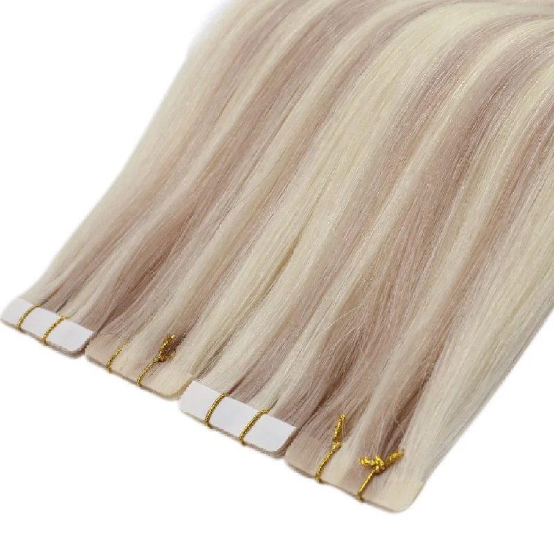 Invisible Seamless Virgin Human Injection Tape in Hair Extensions Blonde Highlights #18/613