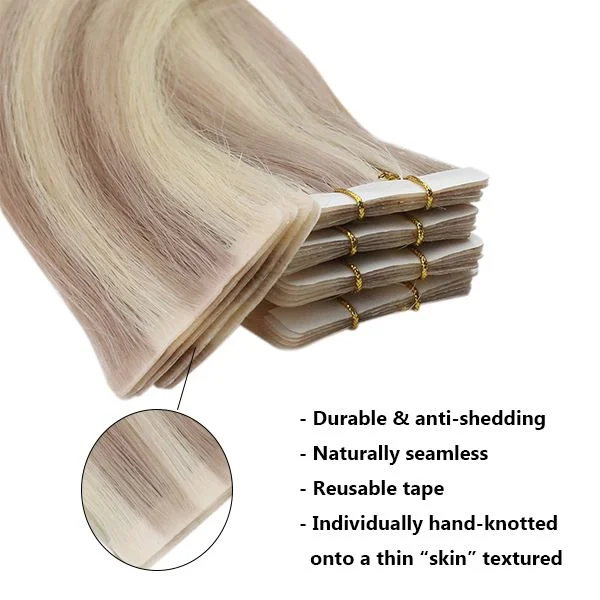 Invisible Seamless Virgin Human Injection Tape in Hair Extensions Blonde Highlights #18/613