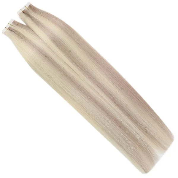 Invisible Seamless Virgin Human Injection Tape in Hair Extensions Blonde Highlights #18/613