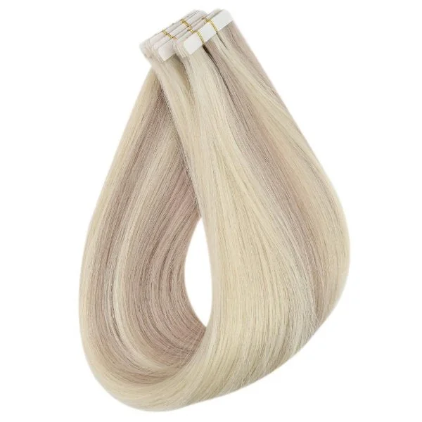 Invisible Seamless Virgin Human Injection Tape in Hair Extensions Blonde Highlights #18/613