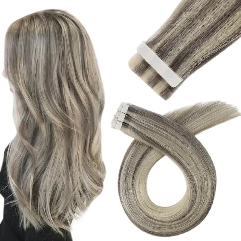 Invisible Virgin Tape in Hair Extensions Seamless Injection Highlights Silver with Blonde #P19A/60