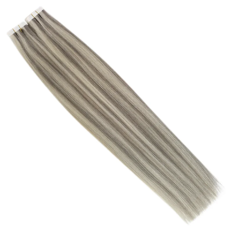 Invisible Virgin Tape in Hair Extensions Seamless Injection Highlights Silver with Blonde #P19A/60