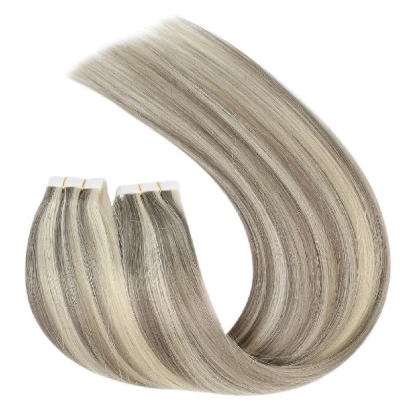 Invisible Virgin Tape in Hair Extensions Seamless Injection Highlights Silver with Blonde #P19A/60