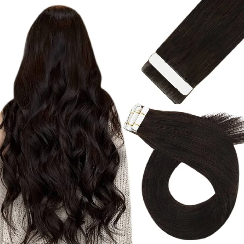 Invisible Seamless Darkest Brown Injection Virgin Tape in Hair Extensions #2