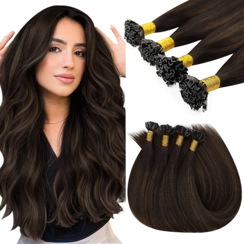 [UTip Upgrade]K Tip Hair Extensions Balayage Brown with Dark Brown Highlights#2/2/6