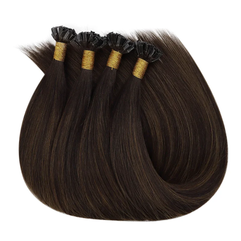 [UTip Upgrade]K Tip Hair Extensions Balayage Brown with Dark Brown Highlights#2/2/6