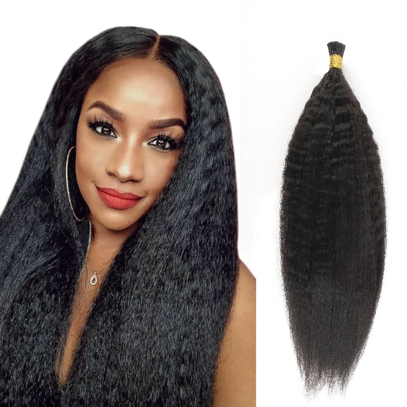 Kinky Straight I Tip Hair Extensions Natural Black