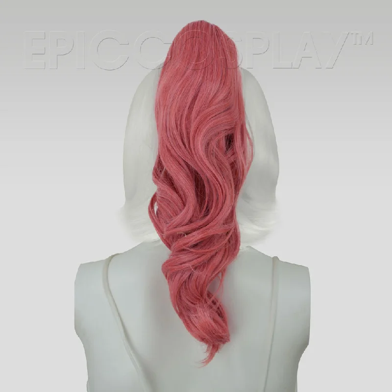 20"" Persimmon Pink Wavy Curly Ponytail Clipon