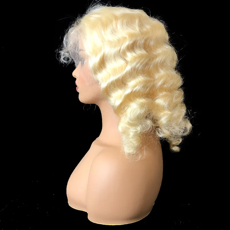 Remy Deep Wave  13""X 4""Lace Frontal Bob Wig  Blonde #613