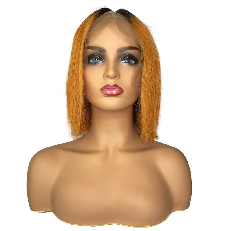 Remy Straight 13""X 6""Lace Frontal Bob Wig Orange