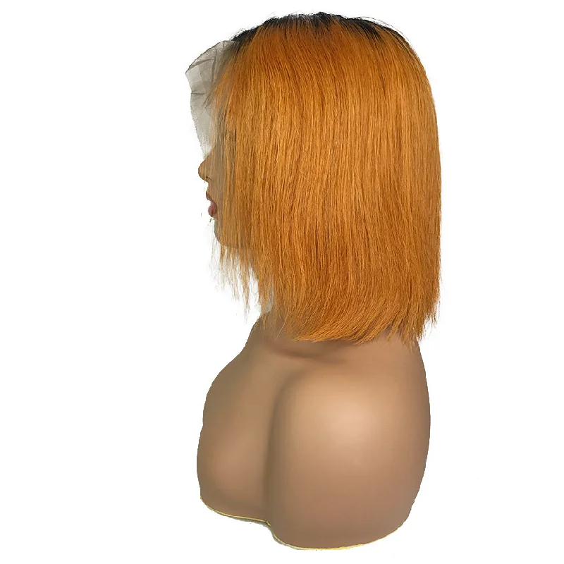 Remy Straight 13""X 6""Lace Frontal Bob Wig Orange