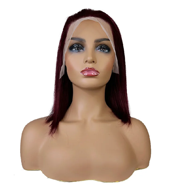 Remy Straight 13""X 4""Lace Frontal Bob Wig Burgundy