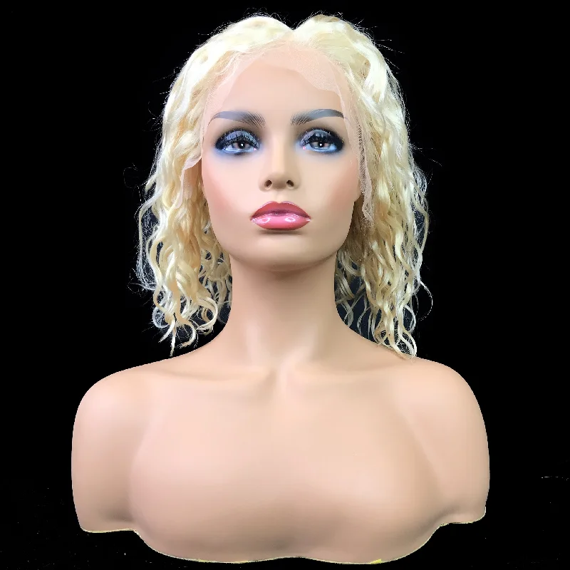 Remy Water Wave  13""X 4""Lace Frontal Bob Wig  Blonde #613