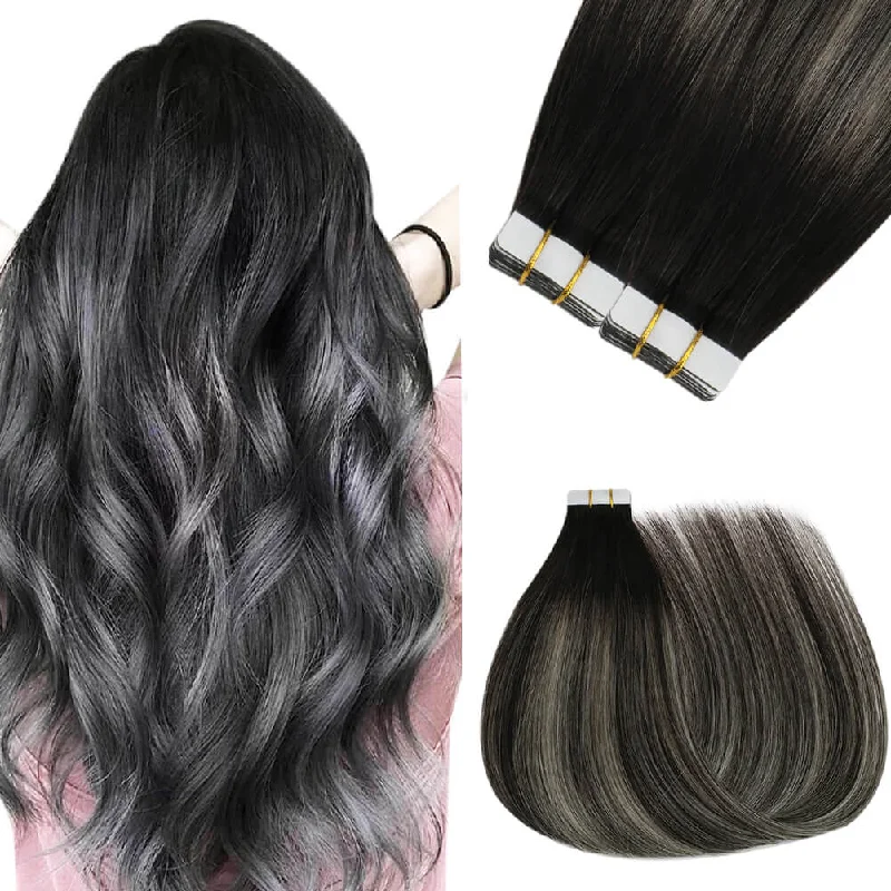 Sunny Hair Tape Hair Extensions Balayage Black and Silver Highlights #1b/silver/1b