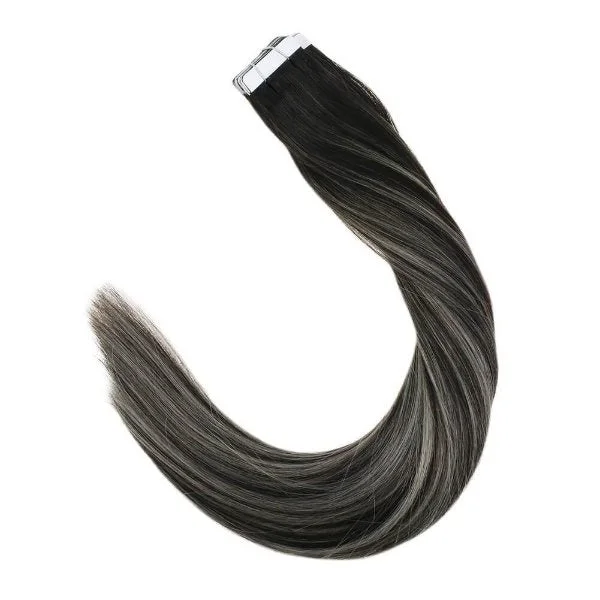 Sunny Hair Tape Hair Extensions Balayage Black and Silver Highlights #1b/silver/1b