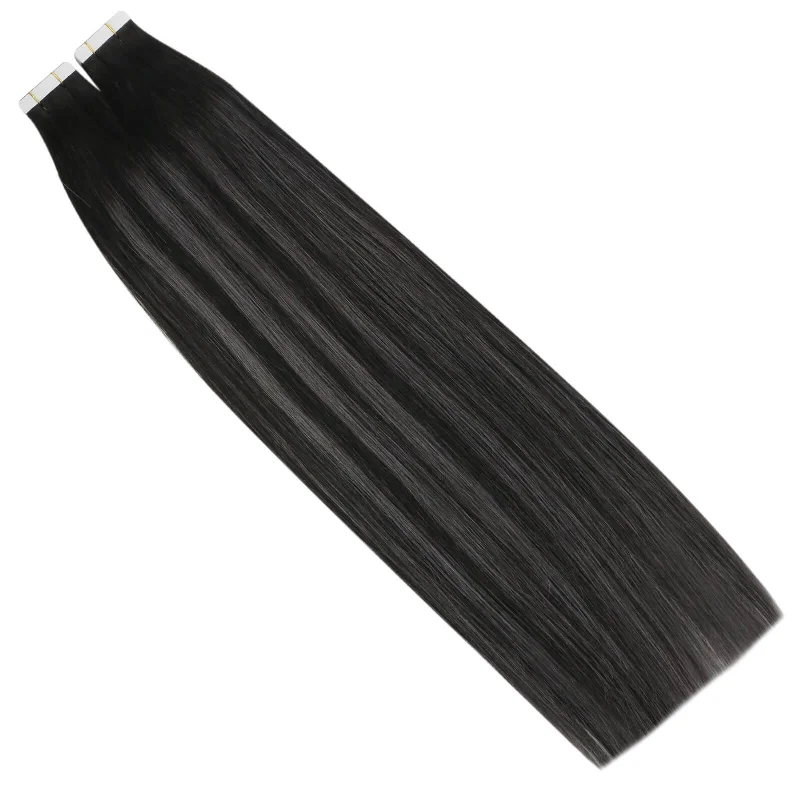 Sunny Hair Tape Hair Extensions Balayage Black and Silver Highlights #1b/silver/1b