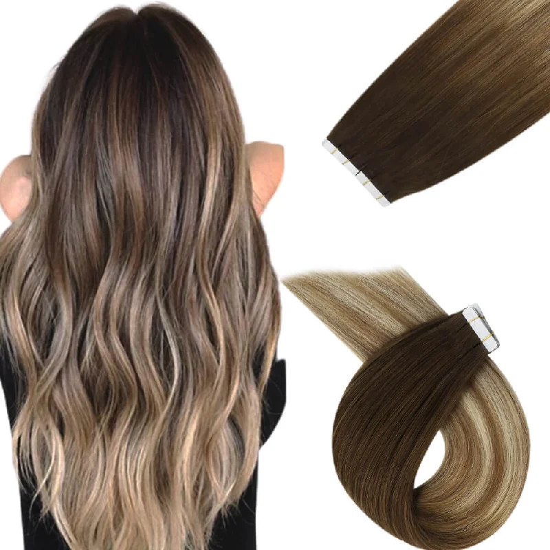 Sunny Hair Tape Extensions Balayage Brown Highlighted Medium Blonde #3/8/22