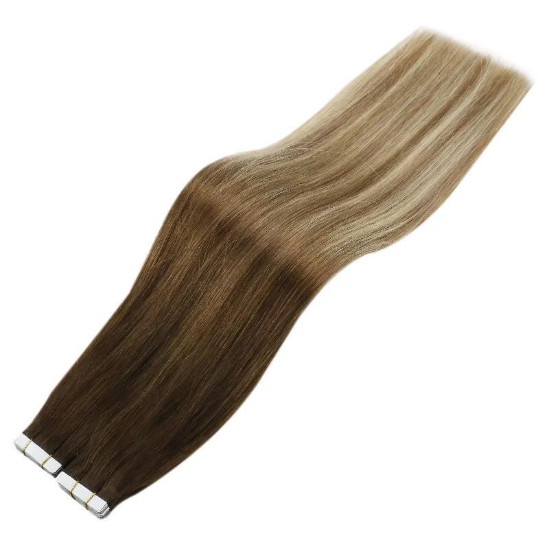 Sunny Hair Tape Extensions Balayage Brown Highlighted Medium Blonde #3/8/22